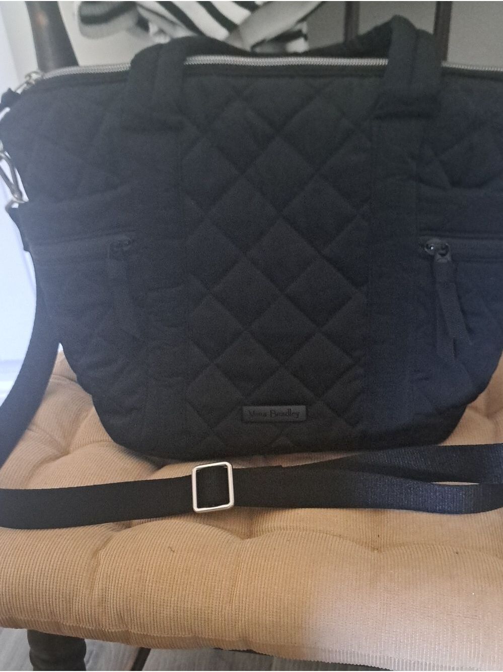 VERA BRADLEY quilted multi strap purse crossbody black tote floral lining travel - Picture 3 of 10